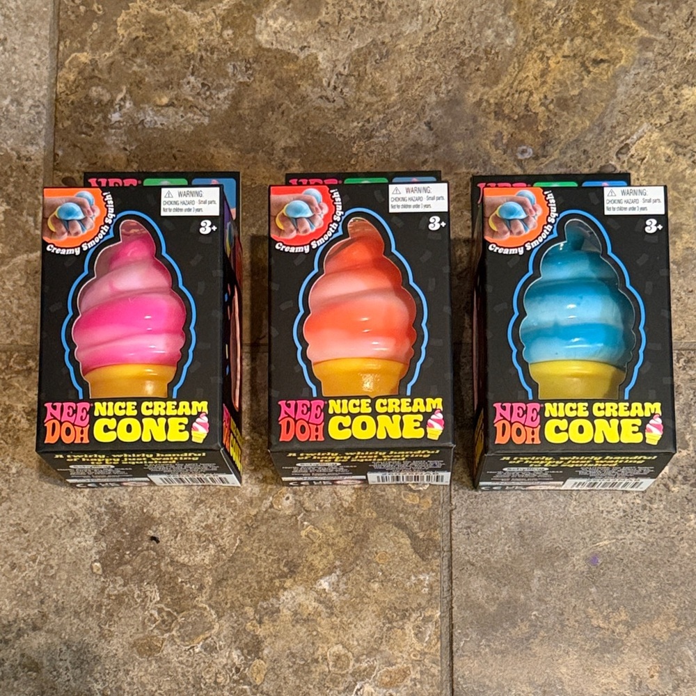 Nice Cream Cone Squishy Toy - Neon Pink, Orange & Blue - FULL SET!